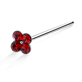 Rhinestone Set Flower Shaped Silver Straight Nose Stud NSKA-74